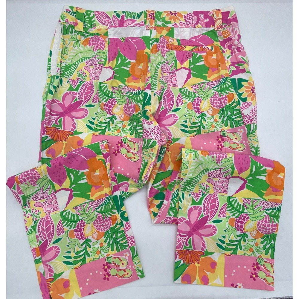 Lilly Pulitzer Womens 10 Patchwork Tropical Crop Pants Pink Green Floral Cotton